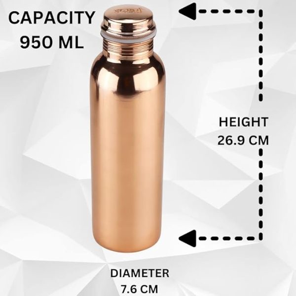 SWARG KITCHEN 950 Ml Copper Water Bottle (100% Pure Copper Bottle) | BPA Free Water Bottle with Anti Oxidant Properties of Copper - Pack of 1 Plain textured - Image 6