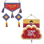 Indigift Gift Hamper for Decoration Cloud Design Decorative Wooden Wall Hanging and Shubh Labh Door Hanging Shubh Labh Wall Hanging Unique Shubh Labh Wall Decor Hanging Cloud Shape Wall Hanging