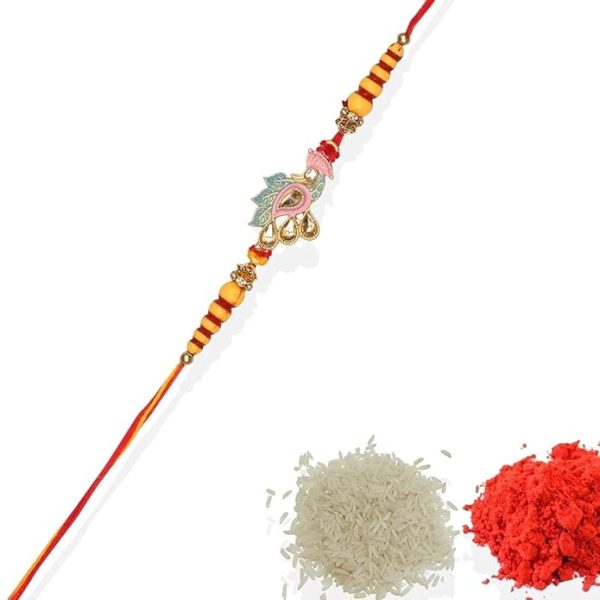 ACCESSHER Mens Delicate Multicolour Peacock Design Enamel Rakhi for Brother & Gifting - Image 2