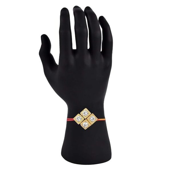 ACCESSHER Mens Traditional Gold Plated Elegant and Stylish Rhinestones Rakhi for Beloved Brother Pack of 5 with Roli Kumkum Packets and Happy Rakshabandhan Card - Image 6