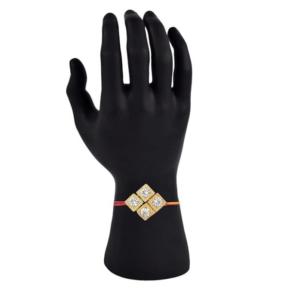 ACCESSHER Mens Traditional Gold Plated Elegant and Stylish Rhinestones Rakhi for Beloved Brother Pack of 5 with Roli Kumkum Packets and Happy Rakshabandhan Card - Image 4