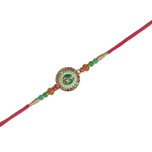 ACCESSHER Unisex Green Meenakari Work Quirky VEERA Text Rakhi for Beloved Brother & Gifting with Roli Kumkum Packets & Happy Rakshabandhan Card (Green) - Image 6