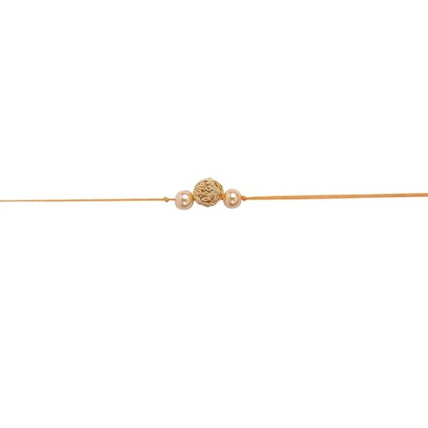 ACCESSHER Gold Plated Elegant Filigree Ball with Pearl Bhaiyya Bhabhi Rakhi for Beloved Brother with Roli Kumkum Packets and Happy Rakshabandhan Card | Rakhi For Brother - Image 3