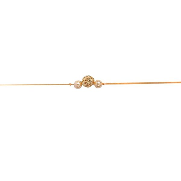 ACCESSHER Gold Plated Elegant Filigree Ball with Pearl Bhaiyya Bhabhi Rakhi for Beloved Brother with Roli Kumkum Packets and Happy Rakshabandhan Card | Rakhi For Brother - Image 5