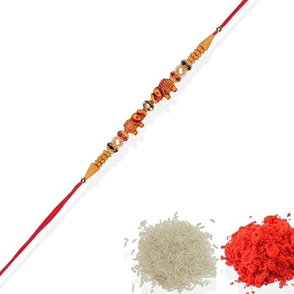 ACCESSHER Presents: Delicate Elephant Design Beads Rakhi for Kids, Brother with Roli/Kumkum Packets, Rice and Raksha Bandhan Card & Gifting - Celebrate with Style and Tradition - Image 4