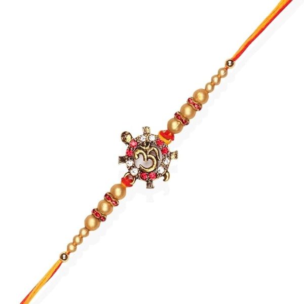 ACCESSHER Elegant Deity Inspired Religious OM Design Rakhi for Brother Pack of 1 with Roli Kumkum Packets & Happy Rakshabandhan Card