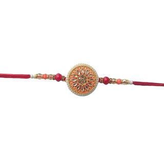 ACCESSHER Traditional Meenakari & Semi Precious Stones Studded Statement Rakhi for Beloved Brother/Gifting with Roli Kumkum Packets & Happy Rakshabandhan Card