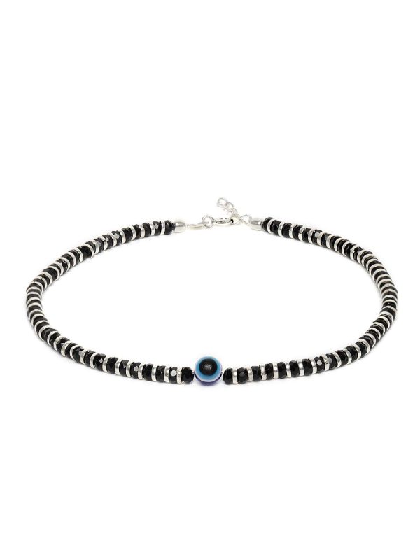ACCESSHER Stylish 92.5 Sterling Silver & Black Beaded Handcrafted 1 Piece Anklet for women and girls