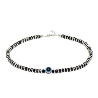 ACCESSHER Stylish 92.5 Sterling Silver & Black Beaded Handcrafted 1 Piece Anklet for women and girls