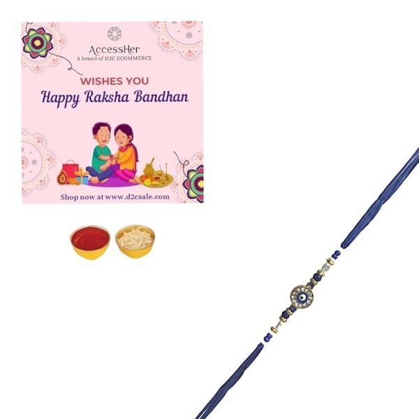 ACCESSHER Mens Traditional Semi Precious Stones Studded Evill Eye Rakhi Beloved Brother & Gifting with Roli Kumkum Packets & Happy Rakshabandhan Card - Image 4