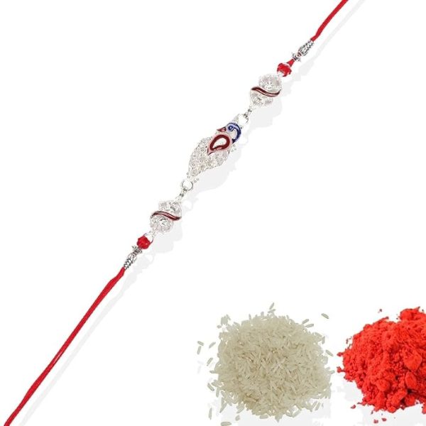 ACCESSHER Mens Delicate Silver Toned Peacock Design Enamel Rakhi for Brother & Gifting - Image 2