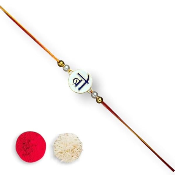 ACCESSHER Mens Traditional Elegant and Stylish BRO Design Enamel Rakhi for Beloved Brother Pack of 1 with Roli Kumkum Packets, and Happy Rakshabandhan Card