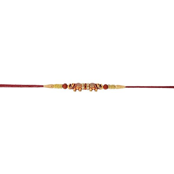 Accessher Gold Plated Elephant Shaped Stylish Quirky Rakhi for Beloved Brother Pack of 6 with Roli Kumkum Packets and Happy Rakshabandhan Card | Rakhi for Brother - Image 3