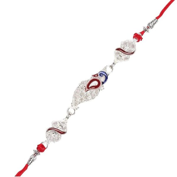 ACCESSHER Mens Delicate Silver Toned Peacock Design Enamel Rakhi for Brother & Gifting - Image 3