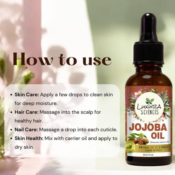 Luxura Sciences JOJOBA OIL Natural Unrefined Moisturizer for Skin Hair and Nails,Natural Cold Pressed Unrefined Hexane Free Oil for Hair & Face (30 ML) - Image 3