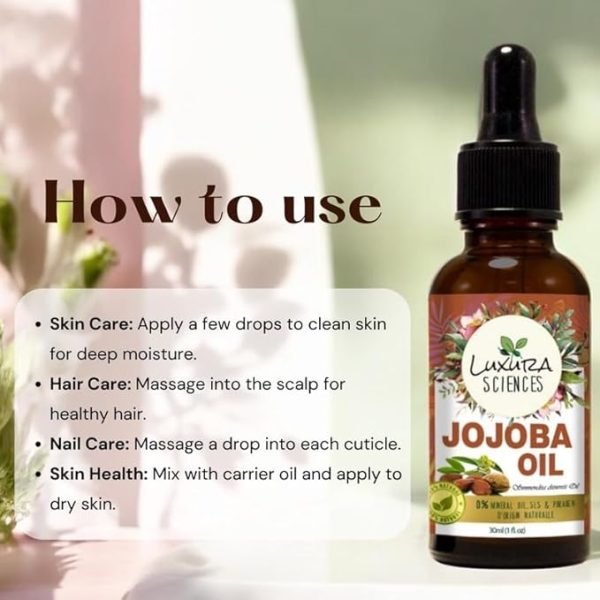 Luxura Sciences JOJOBA OIL Natural Unrefined Moisturizer for Skin Hair and Nails,Natural Cold Pressed Unrefined Hexane Free Oil for Hair & Face (30 ML) - Image 2