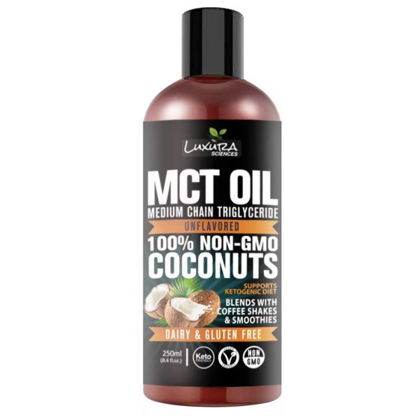 Luxura Sciences Organic MCT OIL 250 ML | Supports Ketogenic Diet |Dairy & Gluten Free | For Weight & Energy Management| Non-GMO
