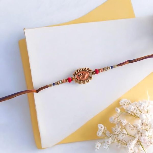 ACCESSHER Mens Traditional Meenakari Peacok Design Rakhi for Beloved Brother & Gifting with Roli Kumkum Packets & Happy Rakshabandhan Card - Image 2