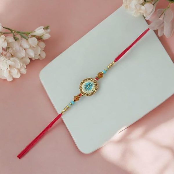 ACCESSHER Mens Blue Meenakari Work Quirky VEERA Text Rakhi for Beloved Brother & Gifting with Roli Kumkum Packets & Happy Rakshabandhan Card (Blue) - Image 2