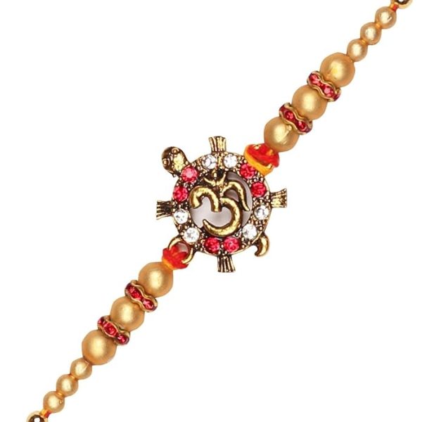 ACCESSHER Elegant Deity Inspired Religious OM Design Rakhi for Brother Pack of 1 with Roli Kumkum Packets & Happy Rakshabandhan Card - Image 3