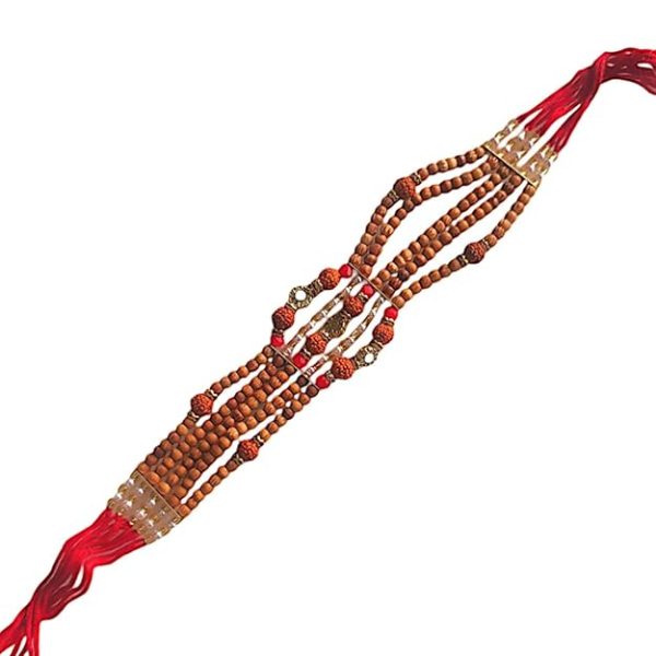 ACCESSHER Ethnic Rudraksh Adorned Statement Rakhi for Beloved Brother & Gifting with Roli Kumkum Packets & Happy Rakshabandhan Card - Image 7