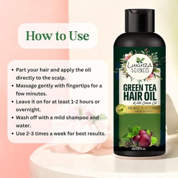 Luxura Sciences Green Tea Hair Oil with Onion Oil 200ml for Hair Improvement. - Image 3