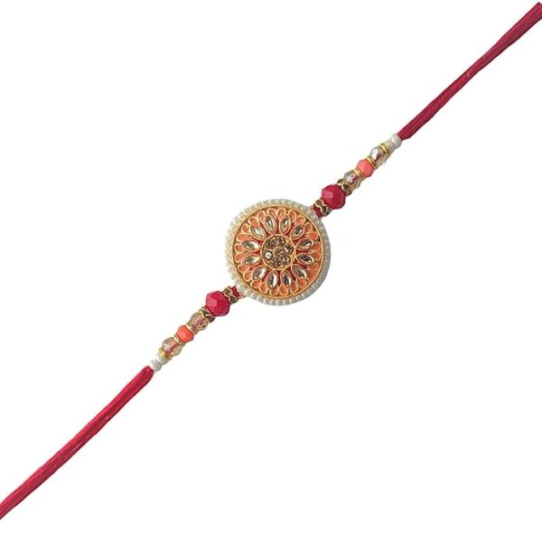 ACCESSHER Traditional Meenakari & Semi Precious Stones Studded Statement Rakhi for Beloved Brother/Gifting with Roli Kumkum Packets & Happy Rakshabandhan Card - Image 5