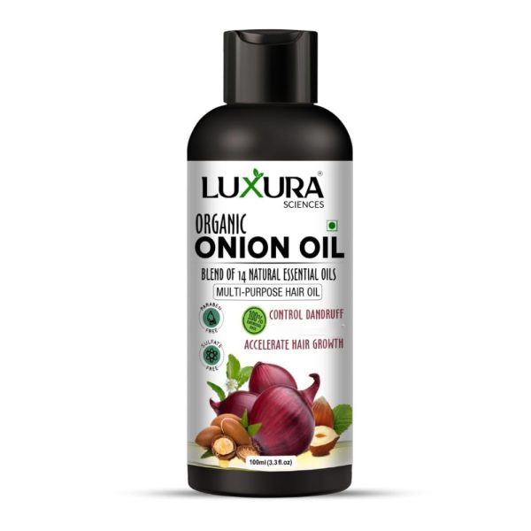 Luxura Sciences Onion Hair Oil 100ML with 14 Essential Oils | Argan, Bhringraj, Hibiscus, Amla, Sesame & More | Nourishes, Strengthens & Enhances Hair Health & Shine