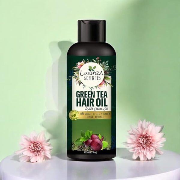 Luxura Sciences Green Tea Hair Oil with Onion Oil 200ml for Hair Improvement. - Image 4
