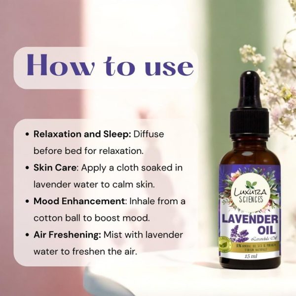 Luxura Sciences Lavender oil for hair growth skin care nail strengthening aromatherapy soothing scalp massage pure and natural therapeutic grade oil for relaxation wellness 15ml - Image 3