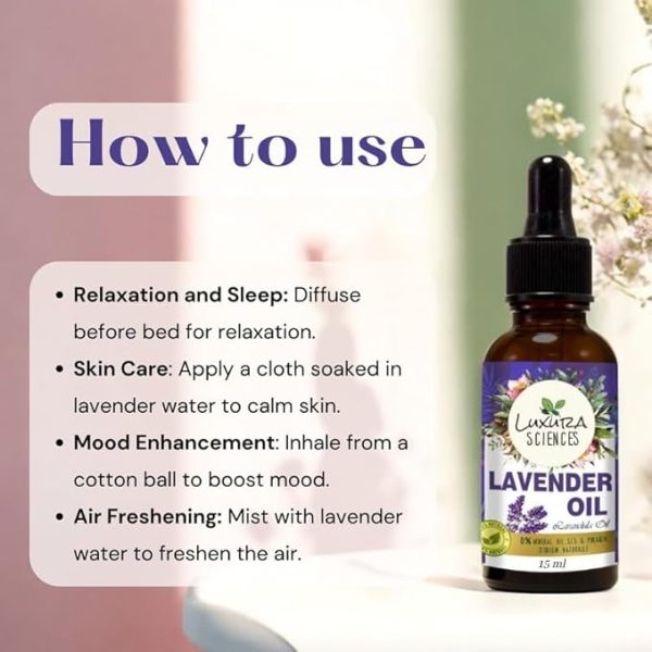 Luxura Sciences Lavender oil for hair growth skin care nail strengthening aromatherapy soothing scalp massage pure and natural therapeutic grade oil for relaxation wellness 15ml - Image 4