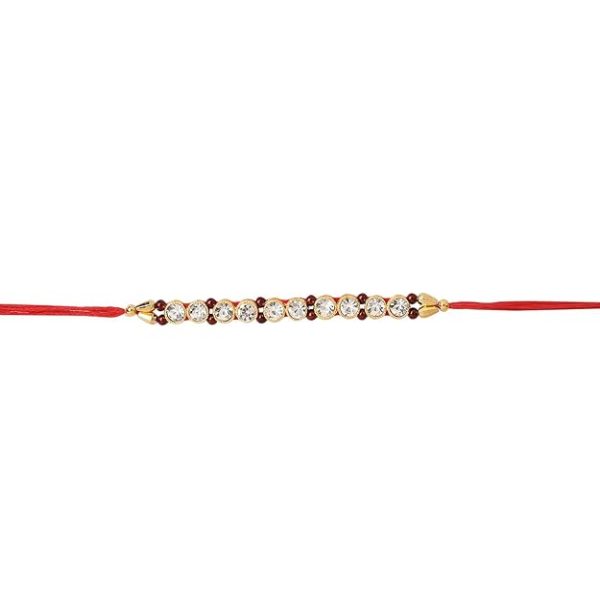ACCESSHER Elegant Studded Rakhi with Pearls for Your Beloved Brother with roli kumkum Packets and Happy Rakshabandhan Card | Latest Rakhi for Brother - Image 4