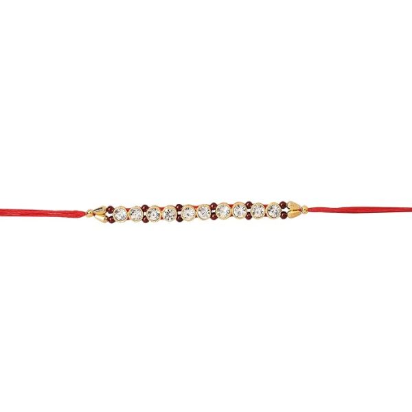 ACCESSHER Elegant Studded Rakhi with Pearls for Your Beloved Brother with roli kumkum Packets and Happy Rakshabandhan Card | Latest Rakhi for Brother - Image 3