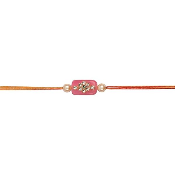 ACCESSHER Mens Traditional Gold Plated Latest Pink Kundan Work Designer Rakhi for Beloved Brother Pack of 6 with Roli Kumkum Packets and Happy Rakshabandhan Card | Fancy Rakhi for Brother - Image 6