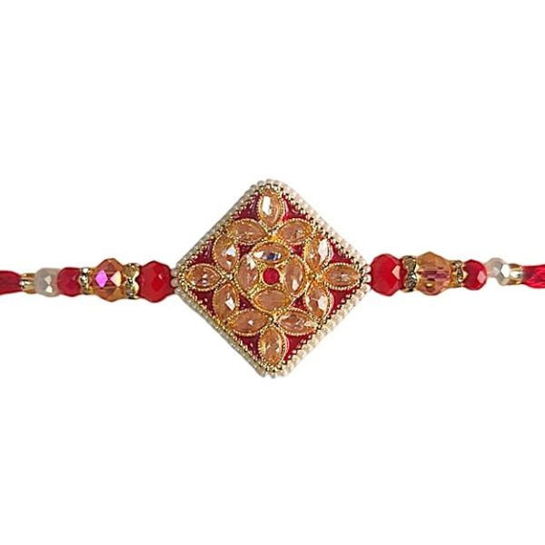 ACCESSHER Traditional Semi Precious Stones Studded Statement Rakhi for Beloved Brother & Gifting with Roli Kumkum Packets & Happy Rakshabandhan Card - Image 7