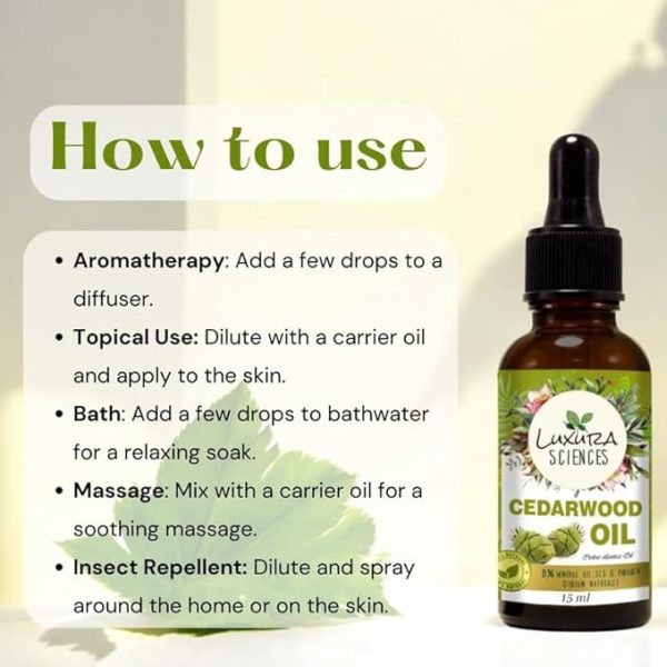 Luxura Sciences Organic Cedarwood Essential Oil (NATURAL - UNDILUTED) Therapeutic Grade - Perfect for Aromatherapy, Relaxation, Skin Therapy & More! (30 ML) - Image 4