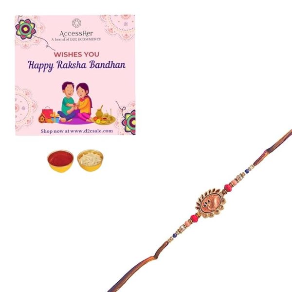ACCESSHER Mens Traditional Meenakari Peacok Design Rakhi for Beloved Brother & Gifting with Roli Kumkum Packets & Happy Rakshabandhan Card - Image 4