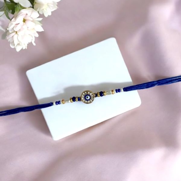 ACCESSHER Mens Traditional Semi Precious Stones Studded Evill Eye Rakhi Beloved Brother & Gifting with Roli Kumkum Packets & Happy Rakshabandhan Card - Image 2