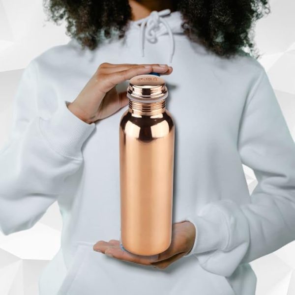 SWARG KITCHEN 950 Ml Copper Water Bottle (100% Pure Copper Bottle) | BPA Free Water Bottle with Anti Oxidant Properties of Copper - Pack of 1 Plain textured - Image 2