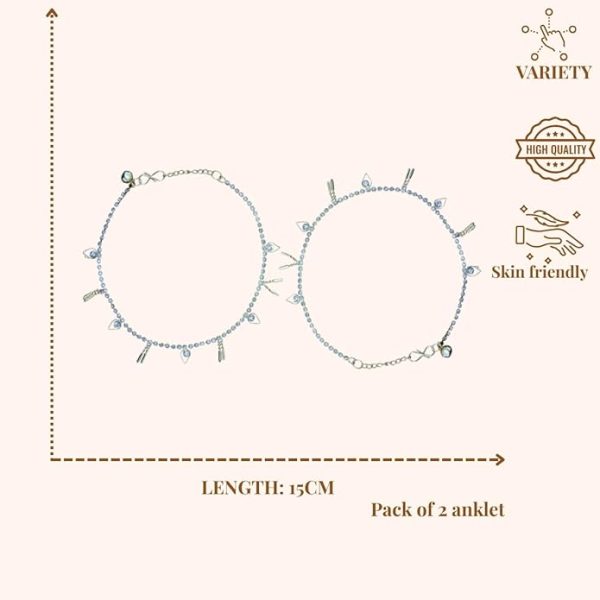 ACCESSHER Silver Plated Anklet Set with Ghungroos | Oxidised Leaf- Design Payal/Legchain/Foot Jewellery | Modern & Traditional Accessories Gift for Women & Girls (Design 6) - Image 5