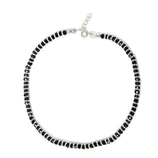ACCESSHER Womens 92.5 Sterling Silver & Black Beaded Handcrafted 1 Piece Anklet - Image 2