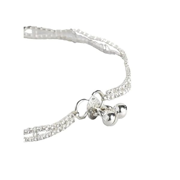 ACCESSHER Womens Set Of 2 Silver Plated Anklet Embellished With Rhinestone And Ghungroo With S Hook - Image 4