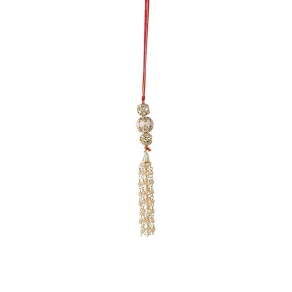 ACCESSHER Mens Traditional Gold Plated Elegant Bhaiyya Bhabhi Lumba Pearl Rakhi for Beloved Brother Pack of 1 with Roli Kumkum Packets and Happy Rakshabandhan Card - Image 5