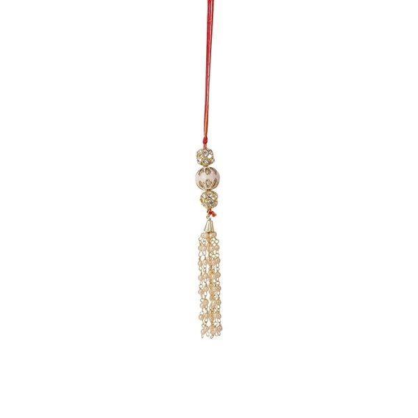ACCESSHER Mens Traditional Gold Plated Elegant Bhaiyya Bhabhi Lumba Pearl Rakhi for Beloved Brother Pack of 1 with Roli Kumkum Packets and Happy Rakshabandhan Card - Image 3