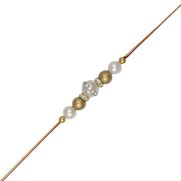 ACCESSHER Mens Traditional Gold & White Plated Stylish Beads Rakhi for Beloved Brother Pack of 2 with Roli Kumkum Packets and Happy Rakshabandhan Card - Image 3