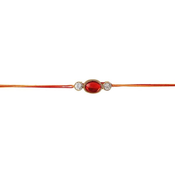 Accessher Traditional Ruby Beads Rakhi for Beloved Brother with Acrylic Peacock Pooja Thali Roli Kumkum Packets and Happy Rakshabandhan Card - Image 3
