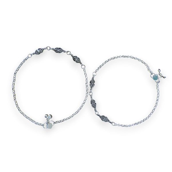 ACCESSHER Silver Plated Anklet Set with Ghungroos | Oxidised Leaf- Design Payal/Legchain/Foot Jewellery | Modern & Traditional Accessories Gift for Women & Girls (Design 1)