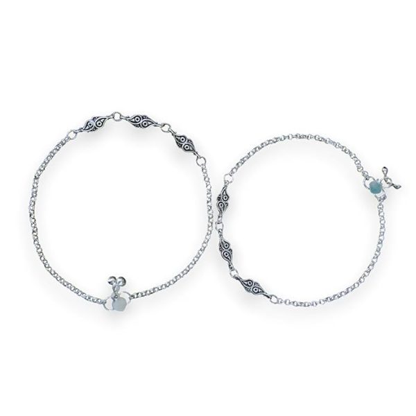 ACCESSHER Silver Plated Anklet Set with Ghungroos | Oxidised Leaf- Design Payal/Legchain/Foot Jewellery | Modern & Traditional Accessories Gift for Women & Girls (Design 1)
