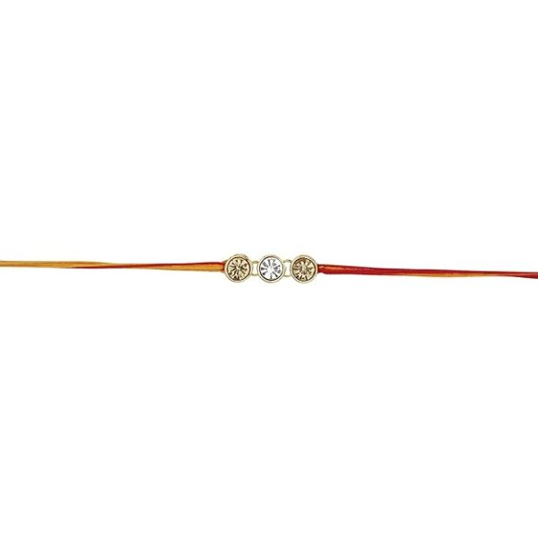 ACCESSHER Mens Traditional Gold Plated Elegant and Stylish Rhinestones Rakhi for Beloved Brother Pack of 3 with Roli Kumkum Packets and Happy Rakshabandhan Card - Image 5