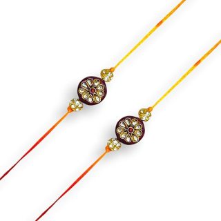 ACCESSHER Traditional Gold Plated Elegant and Stylish Blue Beaded Rakhi for Beloved Brother Pack of 2 with Roli Kumkum Packets and Happy Rakshabandhan Card